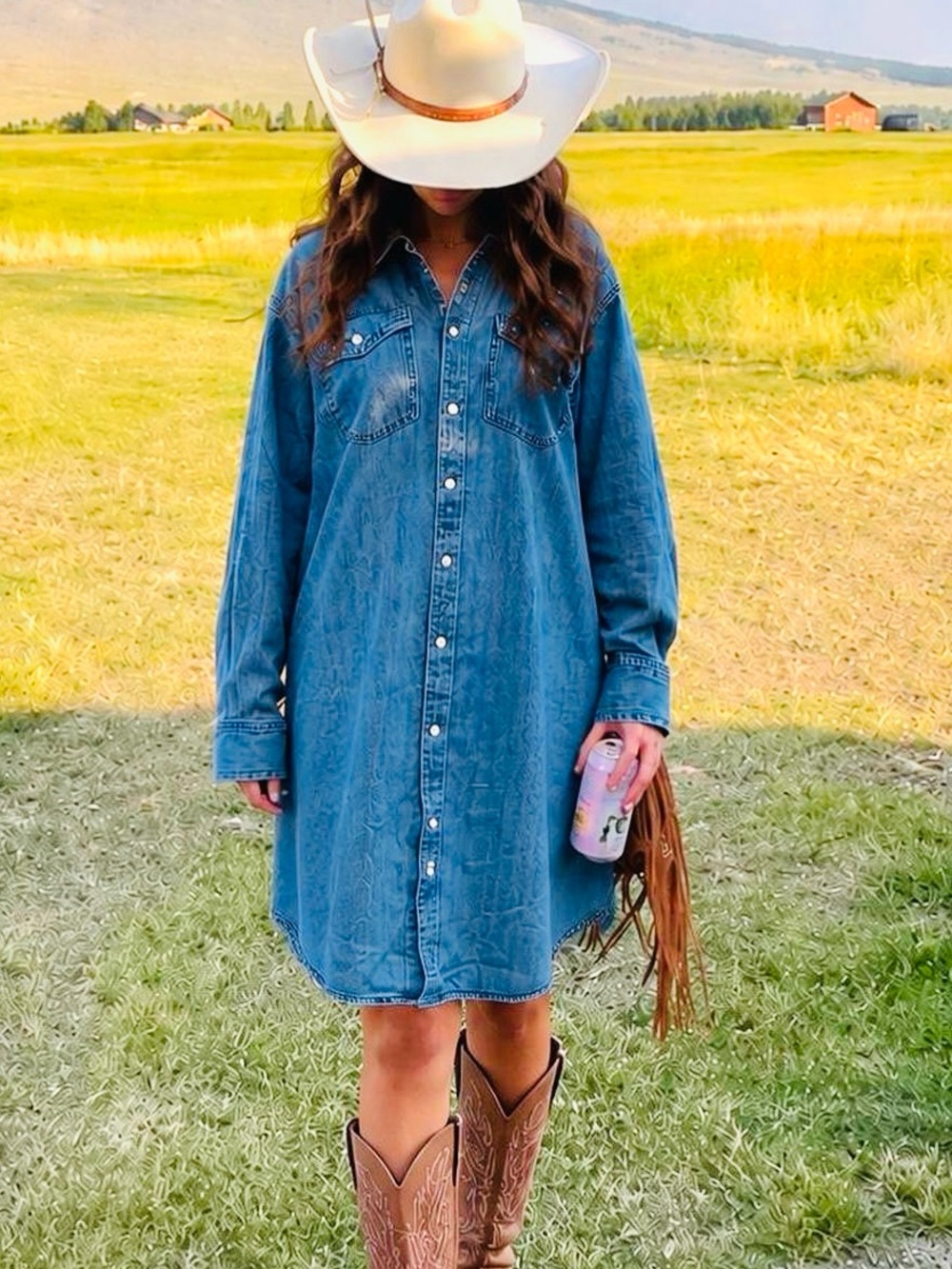 Denim Button-Up Shirt Dress in Medium Blue